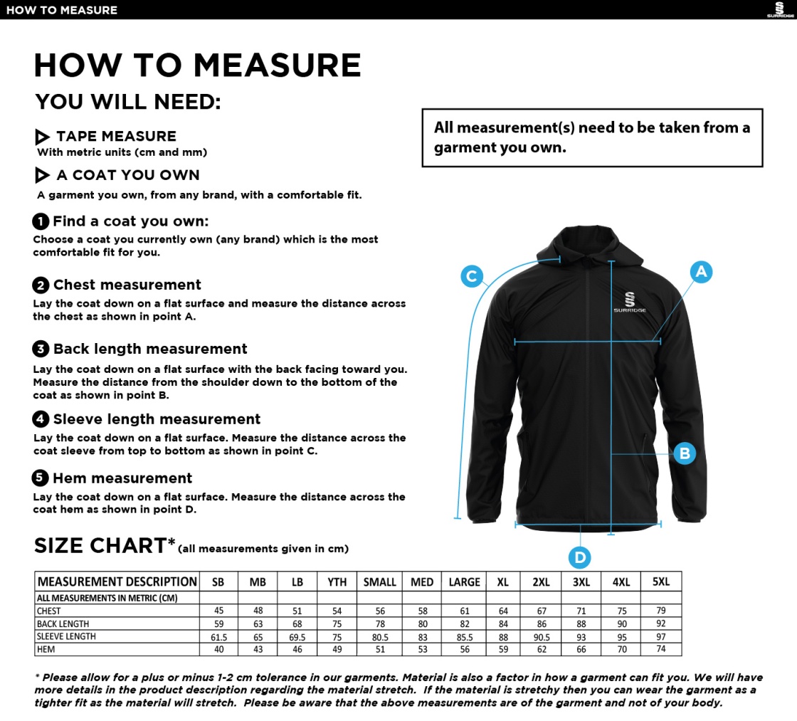MPS Full Zip Training Jacket : Black - Size Guide