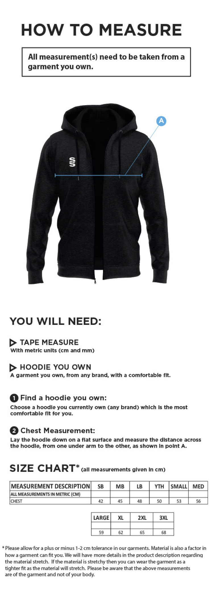 MPS DUAL FULL ZIP HOODY - Size Guide
