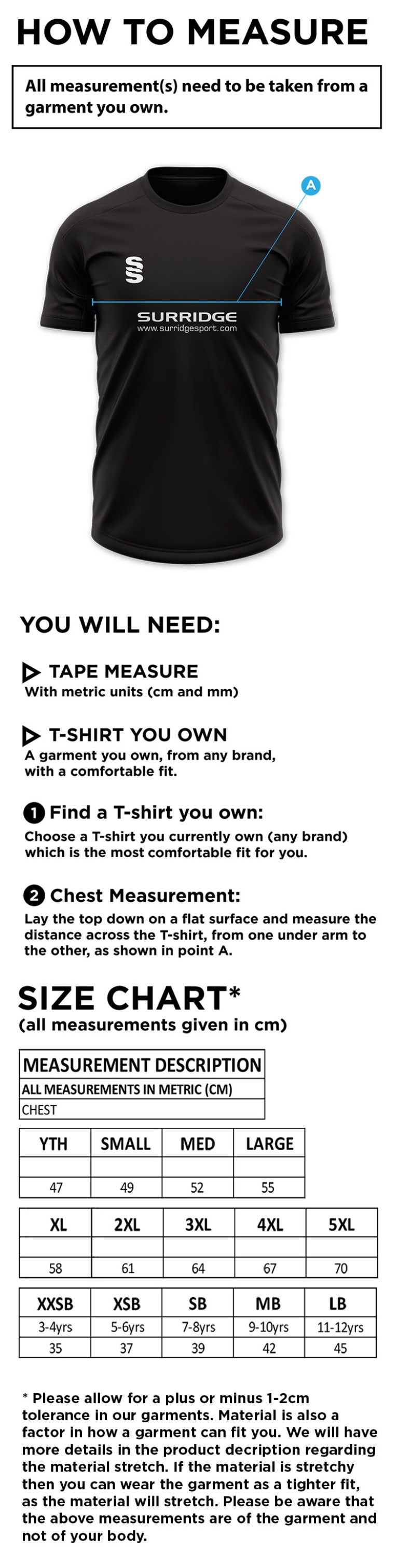 MPS Women's Dual Gym T-shirt - Size Guide