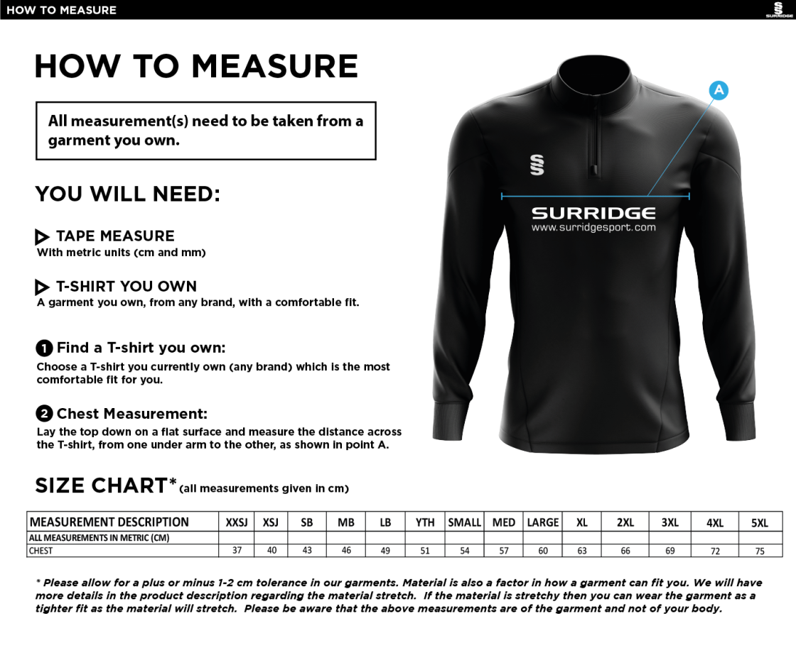 MPS Women's 1/4 Zip Dual Performance Top - Size Guide