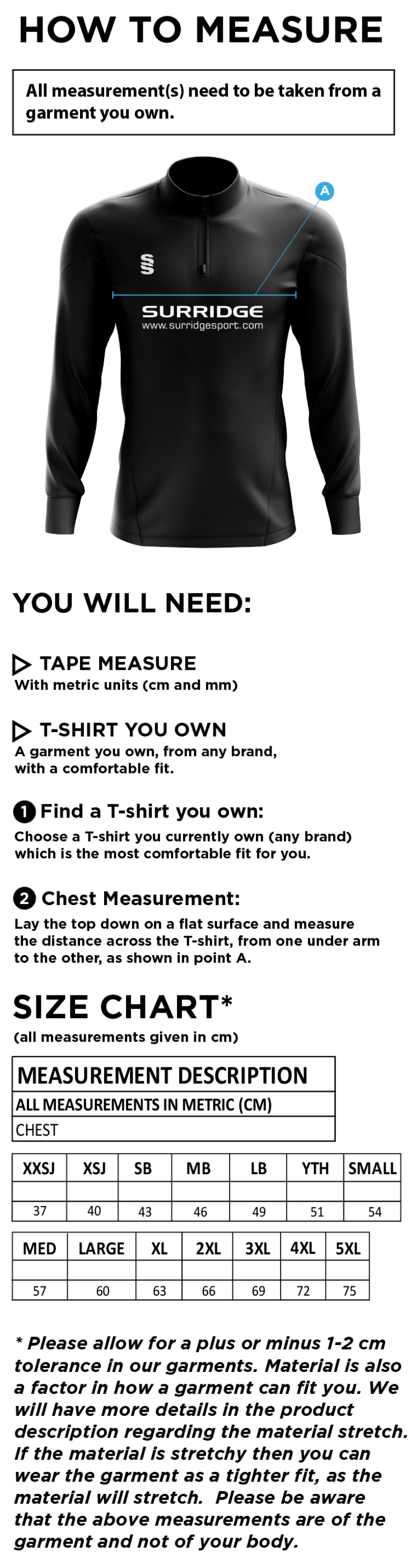 MPS Women's 1/4 Zip Dual Performance Top - Size Guide