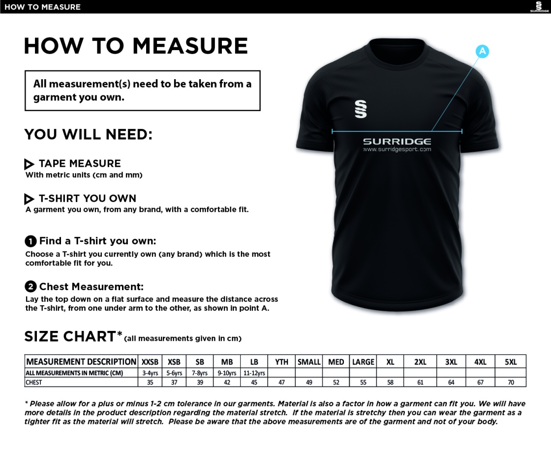 MPS Dual Gym T-shirt - Size Guide