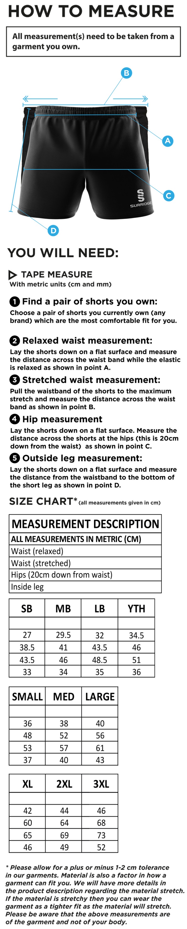 MPS Performance Gym ShortS - Size Guide