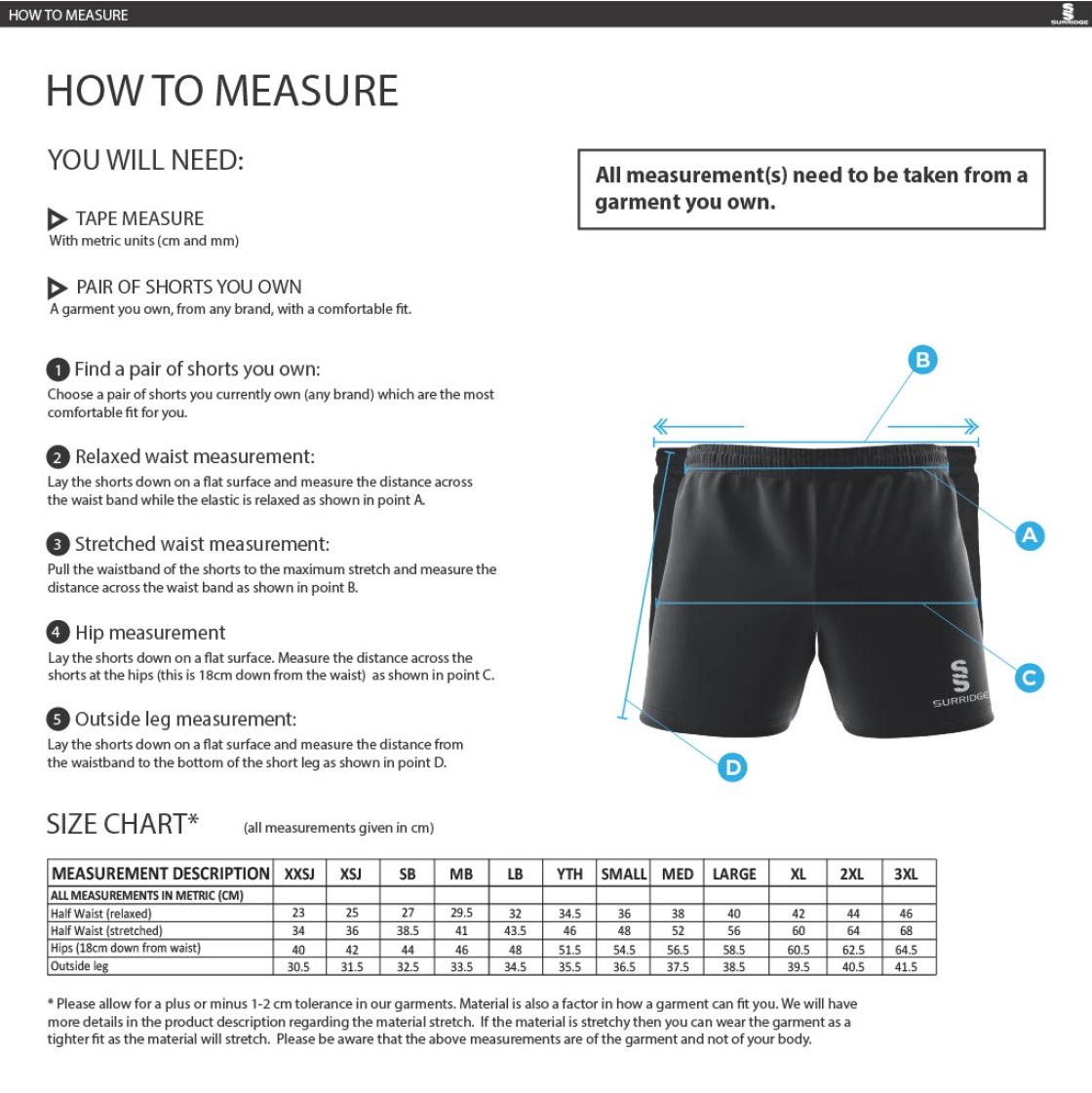 MPS Premier Rugby ShortS - Size Guide