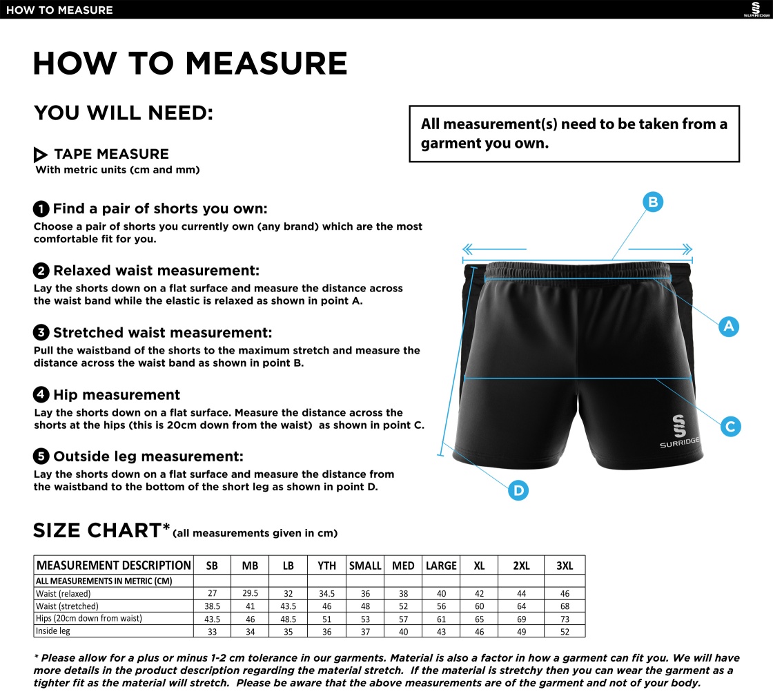 MPS Performance Gym ShortS - Size Guide