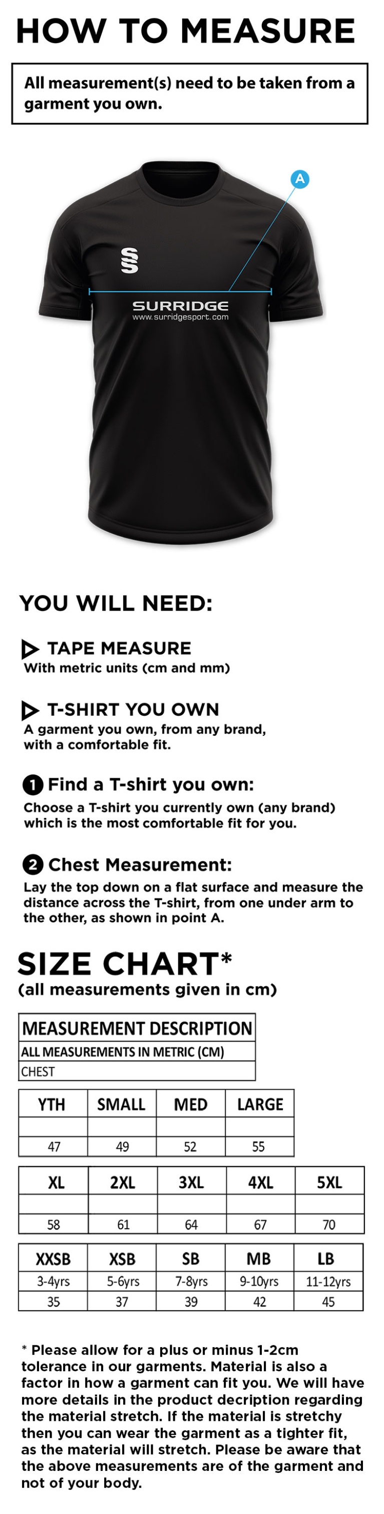 MPS Women's Dual Gym T-shirt - Size Guide