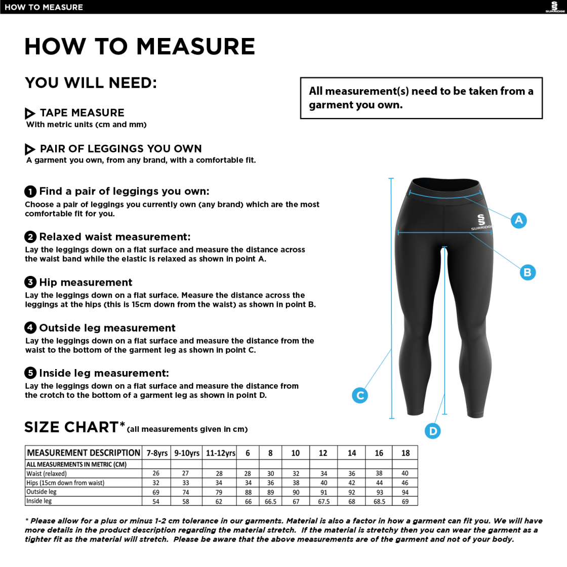 MPS Performance Full Length Leggings - Size Guide