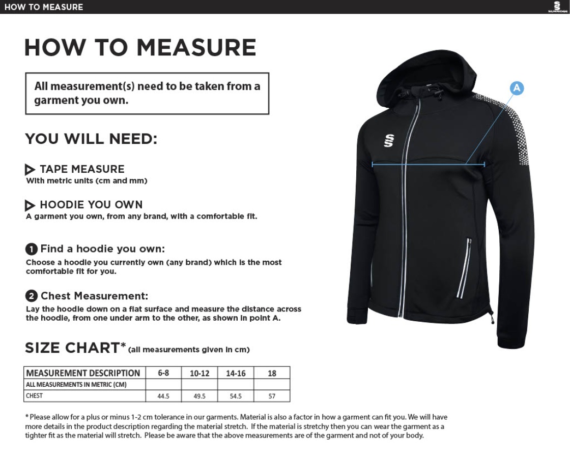 MPS Women's Dual Full Zip Hoody - Size Guide